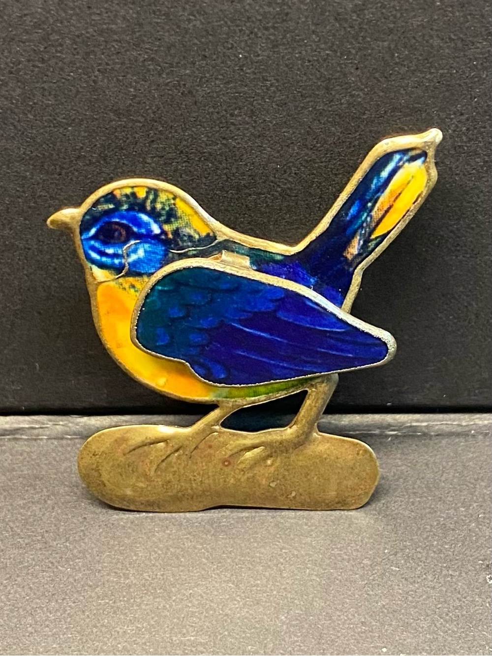 🐦Vintage Blue Tit Poured Enamel Brooch - Book Piece